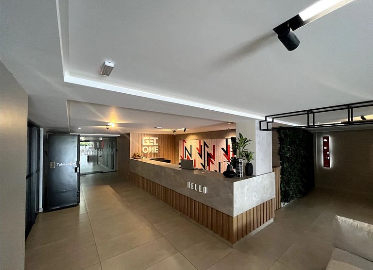 Studio estiloso com vista para o mar